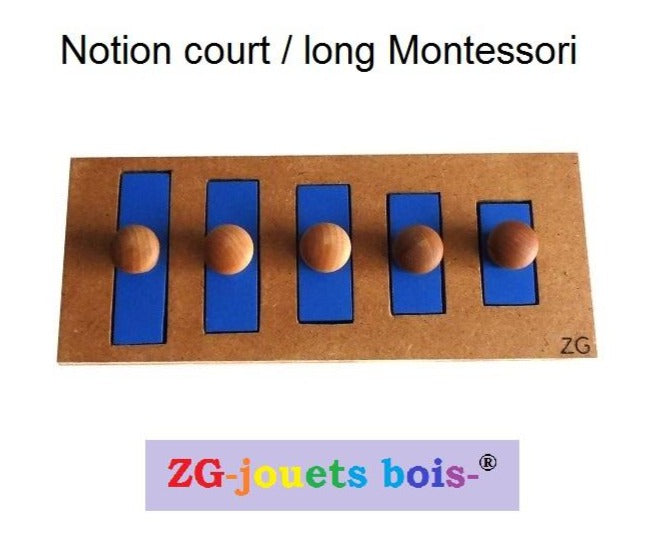 puzzle encastrement notion court long pédagogie montessori, jeux nido premier âge, bleu, fabrication exclusive artisanale française ZG-jouetsbois-