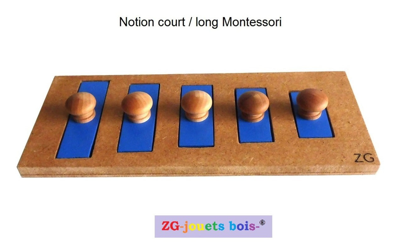 puzzle encastrement notion court long pédagogie montessori, jeux nido premier âge, bleu, fabrication exclusive artisanale française ZG-jouetsbois-
