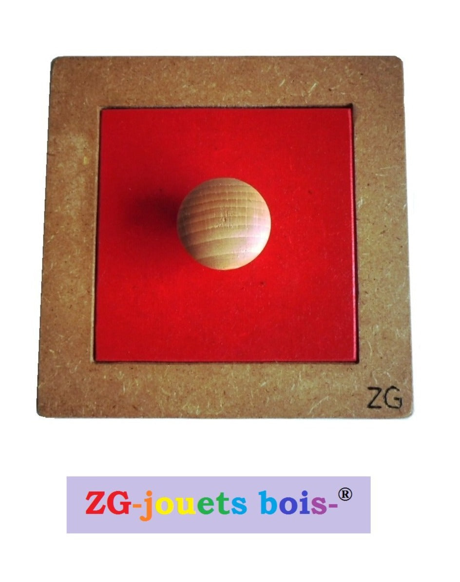puzzle a forme unique, gros carré rouge, encastrement premier âge nido montessori, fabrication artisanale française ZG-jouetsbois- 