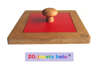 puzzle a forme unique, gros carré rouge, encastrement premier âge nido montessori, fabrication artisanale française ZG-jouetsbois-