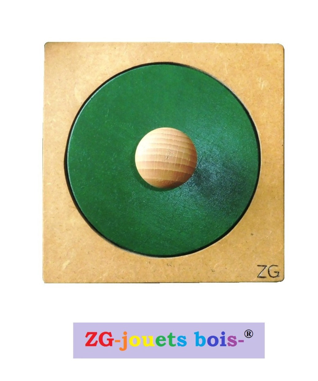 puzzle nido montessori, encastrement premier âge, gros rond ou cercle, vert, fabrication artisanale française ZG-jouetsbois-