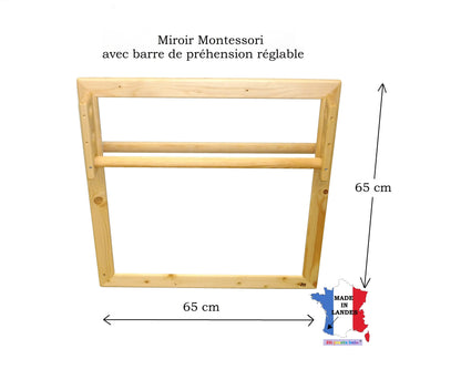 Montessori mirror 65x65 cm, unbreakable, with adjustable grip bar