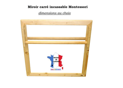 Espejo irrompible Nido Montessori formato CUADRADO a tu elección, barra de dominadas regulable