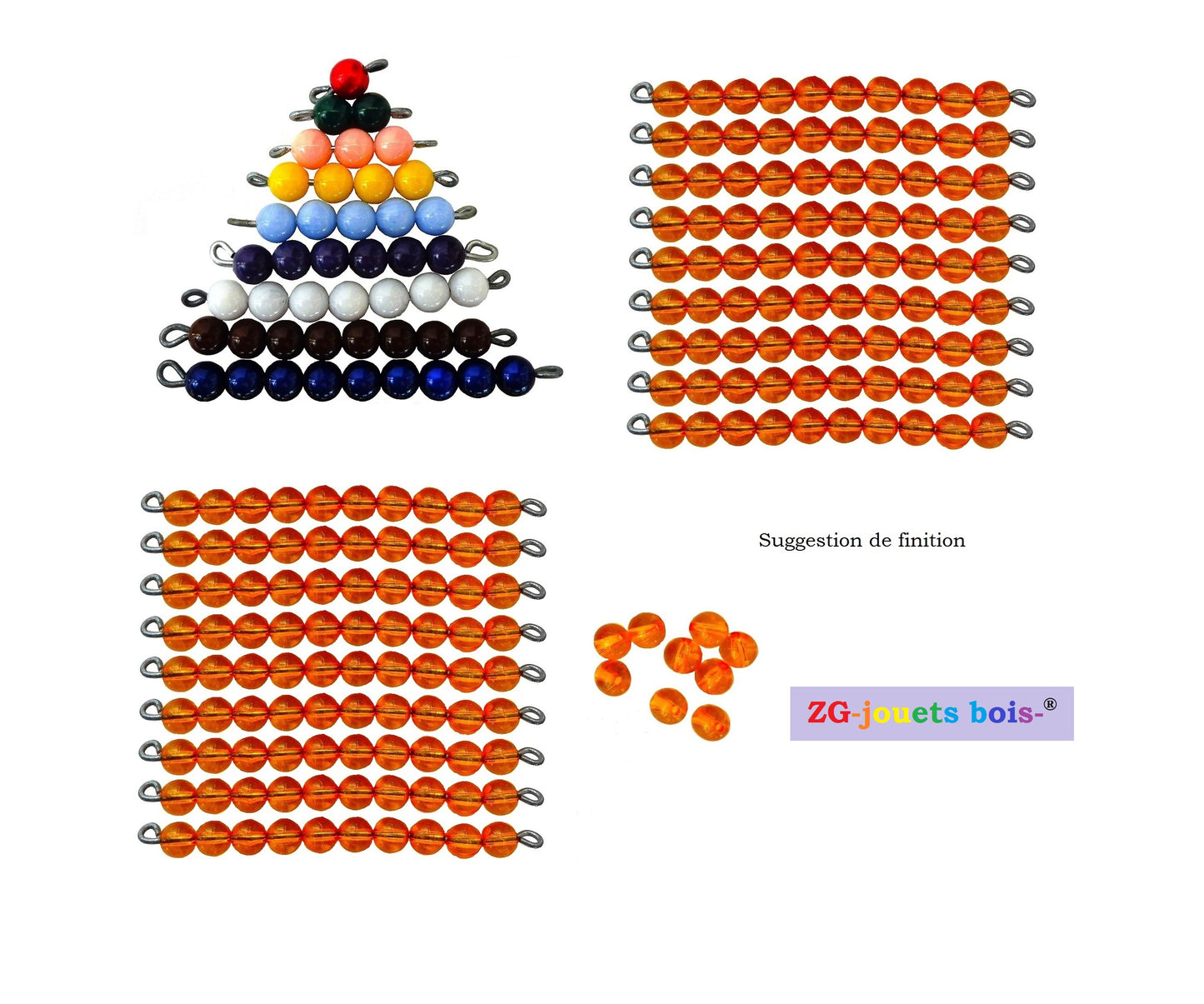 234 Perles seules pour Table Seguin I et II Montessori 10 doré ou orange