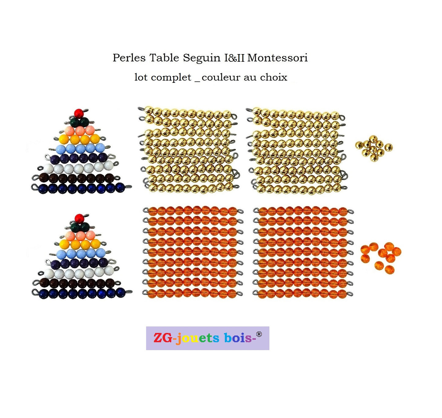 Perles (lot complet) Table Seguin 1&2 Montessori, 10 doré ou orange