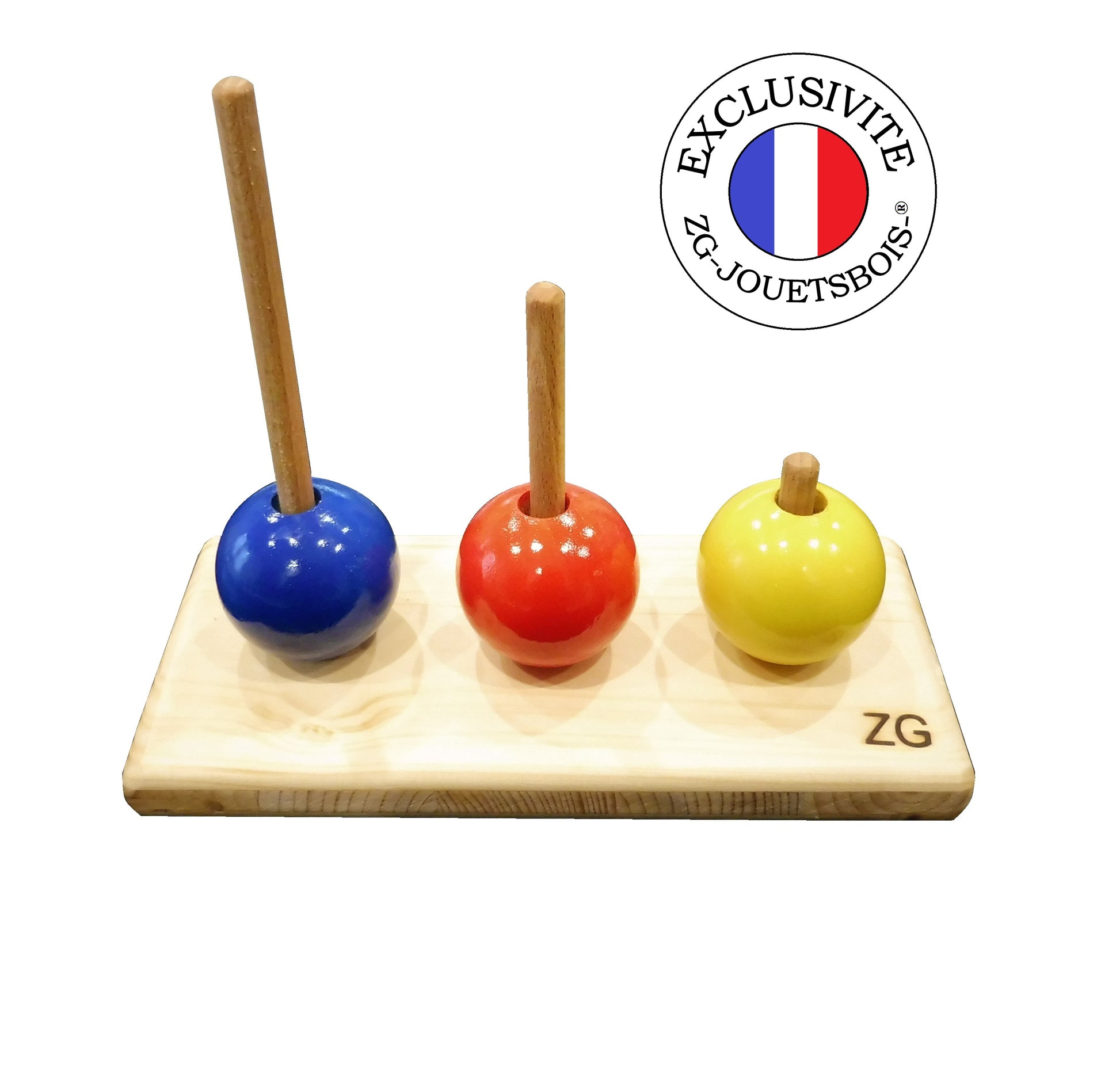 matériel test tour de londres boule rouge jaune bleue fabrication artisanale française ZG jouets bois  