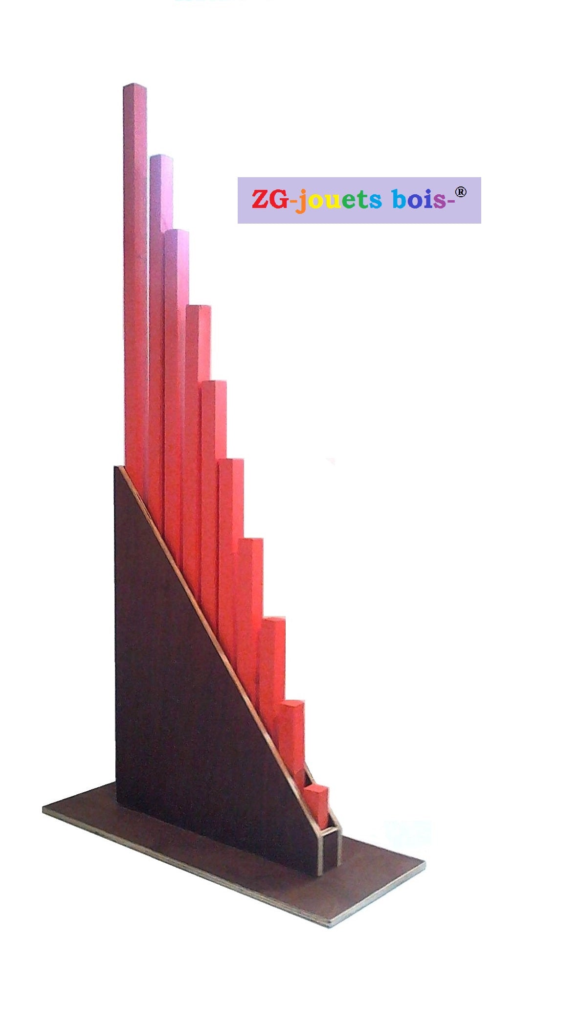 10 barres rouges montessori dans support rangement vertical ZG