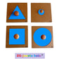 lot 4 puzzles a forme unique, pédagogie montessori, encastrement premier âge nido, carré triangle et cercles bleus, fabrication artisanale française ZG-jouetsbois-
