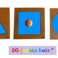 lot 3 puzzles a forme unique, pédagogie montessori, premier encastrement nido, carré triangle et gros cercle bleu, fabrication artisanale française ZG-jouetsbois-