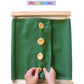 cadre habillage montessori gros boutons bois et tissu 100% coton vert ZG