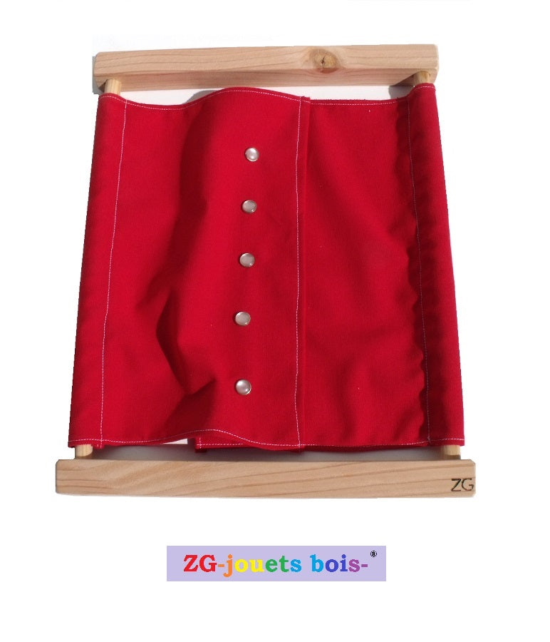 cadre habillage montessori pressions et tissu 100% coton rouge ZG