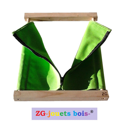 cadre habillage montessori zip non-separable fermeture eclair tissu 100% coton vert ZG