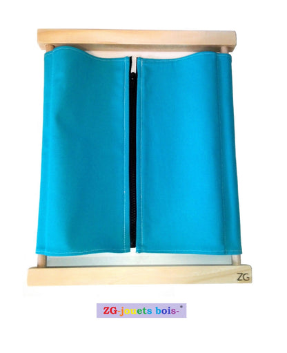 cadre habillage montessori zip separable fermeture eclair tissu 100% coton turquoise ZG