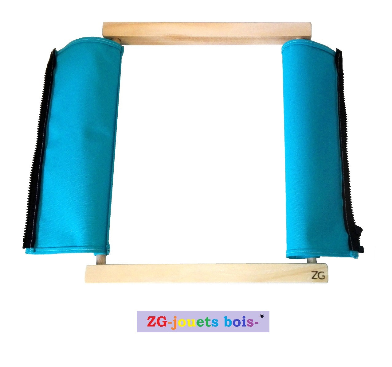 cadre habillage montessori zip separable fermeture eclair tissu 100% coton turquoise ouvert ZG