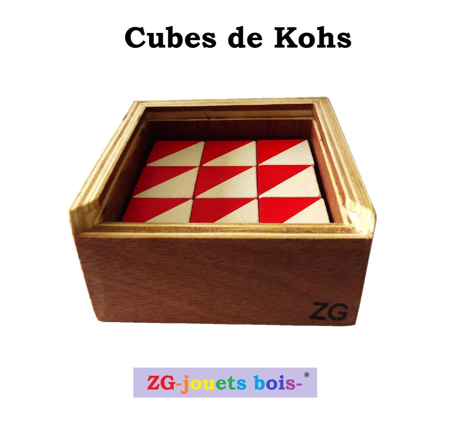 boite bois 9 cubes rouges et blanc test cubes de kohs fabrication artisanale française