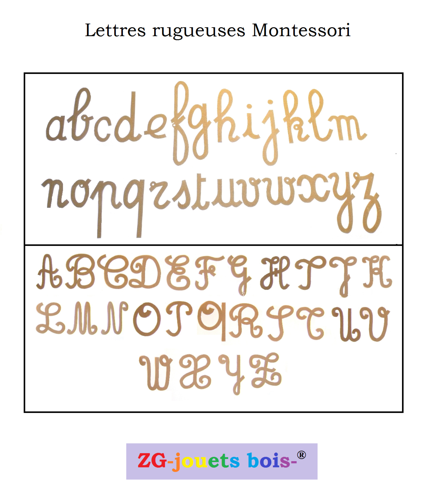 lot lettres rugueuses montessori cursives minuscules et majuscules découpées à la main par ZG-jouetsbois-