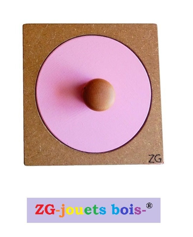 puzzle nido montessori, encastrement premier âge, gros rond ou cercle, rose, fabrication artisanale française ZG-jouetsbois-