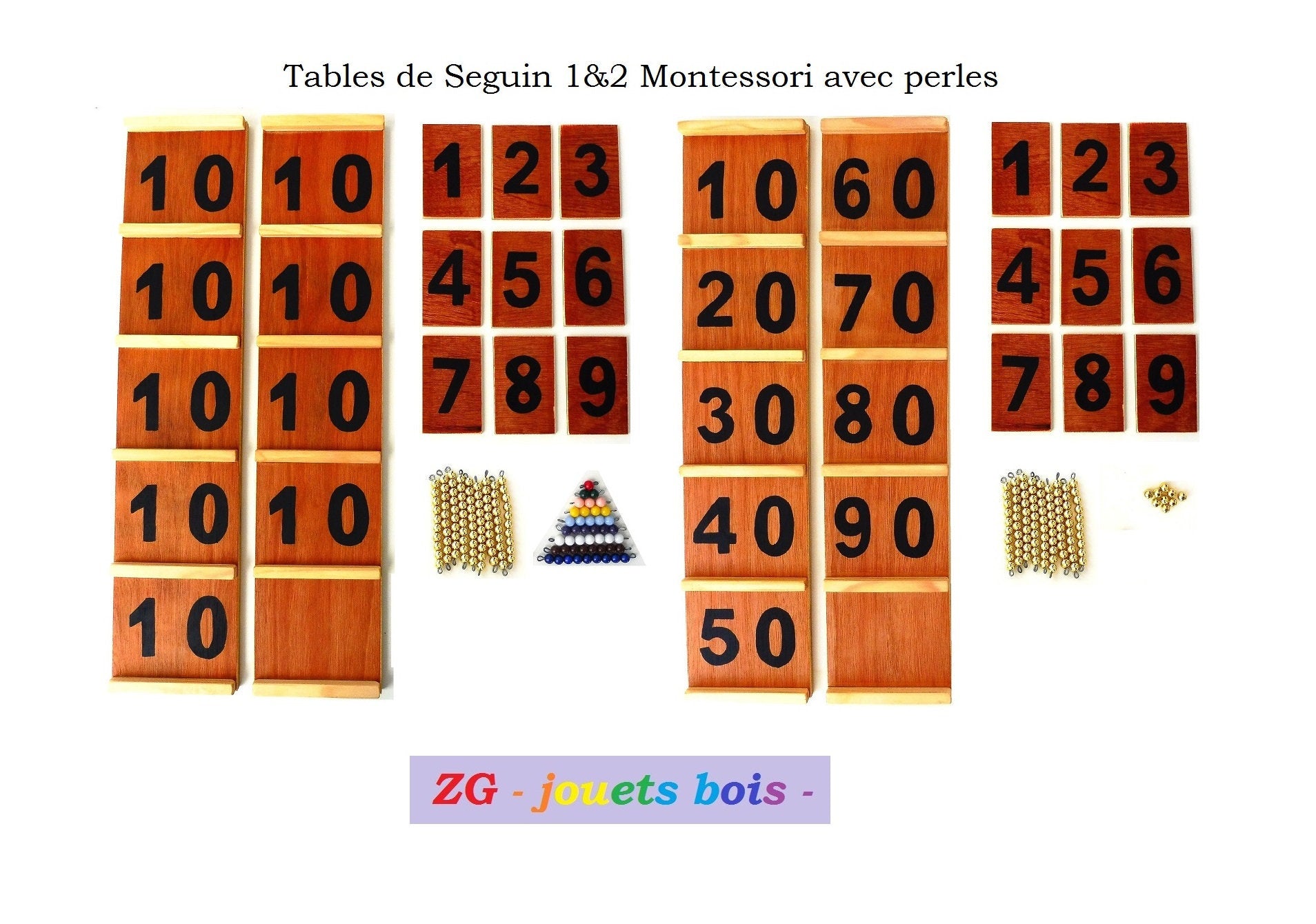Table seguin 1 2 avec perles, matériel montessori mathématiques, fait main, france.