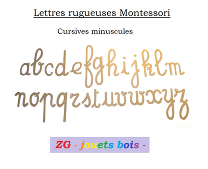 Lettres rugueuses Montessori, Cursives Minuscules