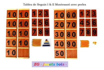 matériel montessori apprendre à compter, table seguin 1 et 2 avec perles, fait main