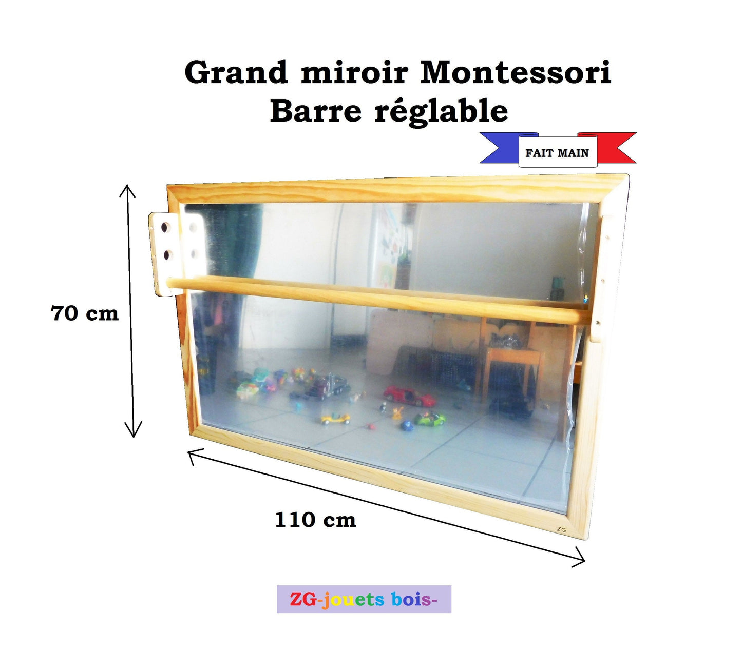 Espejo Montessori 110x70 cm con barra braquiadora