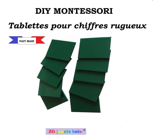 Tablettes vertes pour fabrication des chiffres rugueux montessori réalisées par zg-jouetsbois-