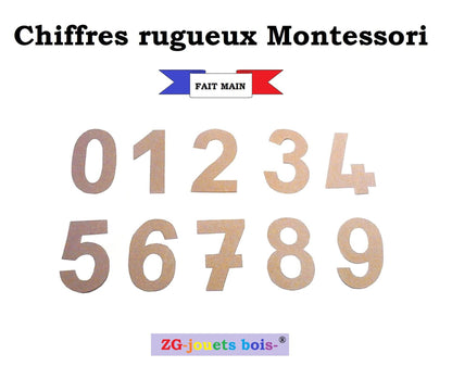 10 chiffres rugueux montessori découpés, 4 et 7 écrit à la française, découpés à la main par ZG-jouetsbois- 