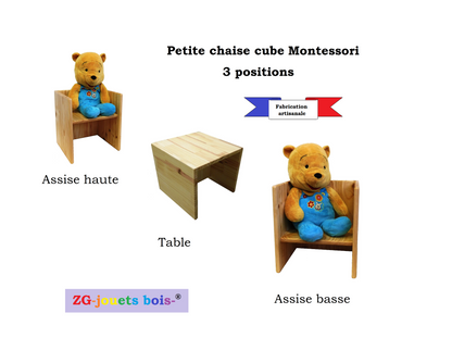 chaise cube montessori en pin 3 postions fabrication artisanale