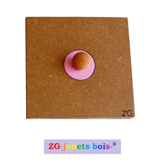 puzzle montessori nido, encastrement premier âge, petit rond rose, fabrication artisanale française ZG-jouetsbois-