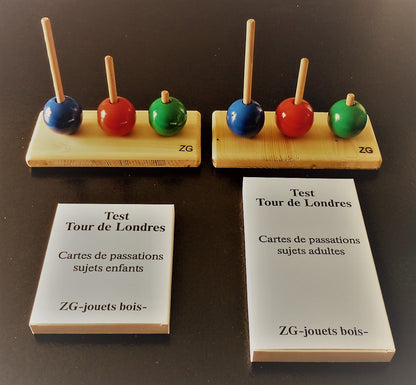 test complet tour Londres Shallice 2 tours en bois, 6 boules cartes passation enfant et cartes passation adultes ZG
