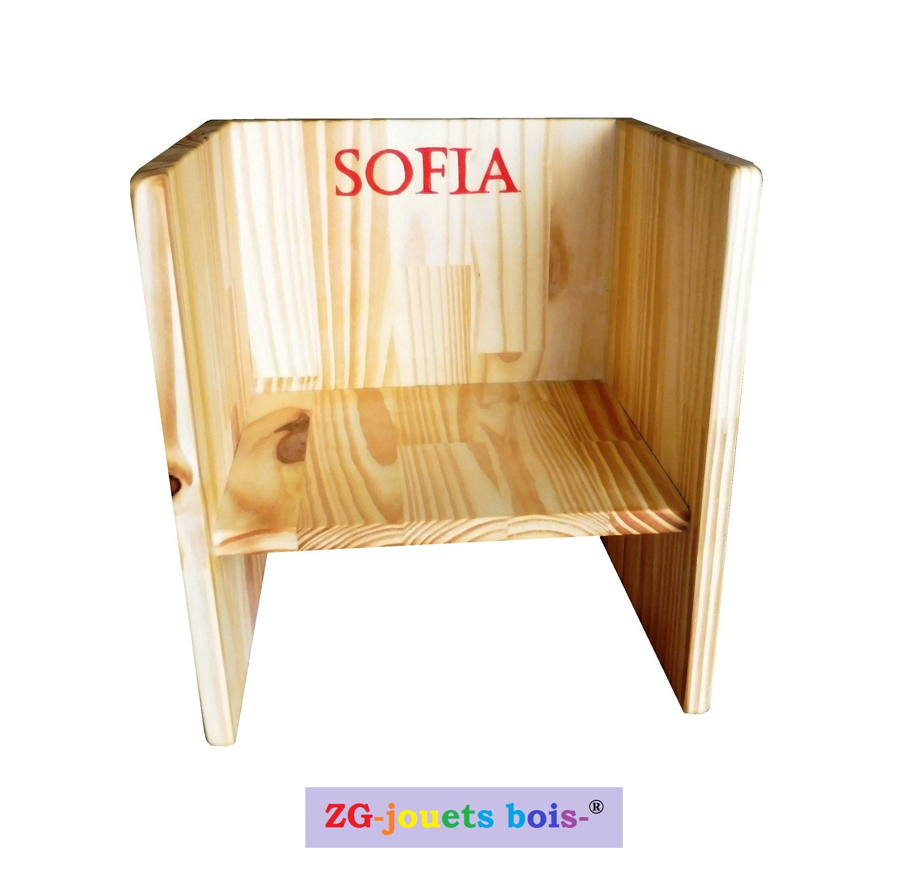 chaise cube montessori fabrication artisanale ZG avec inscription prénom enfant